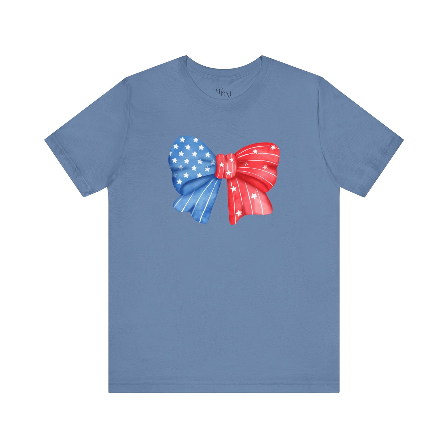 Coquette Patriotic Bow Tee, Fourth of July Shirt, Festival & BBQ Wear, Red, White, and Blue Top, Summer Celebration Outfit - DiRoMi