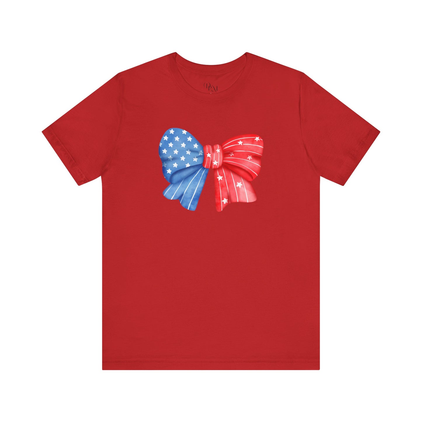 Coquette Patriotic Bow Tee, Fourth of July Shirt, Festival & BBQ Wear, Red, White, and Blue Top, Summer Celebration Outfit - DiRoMi