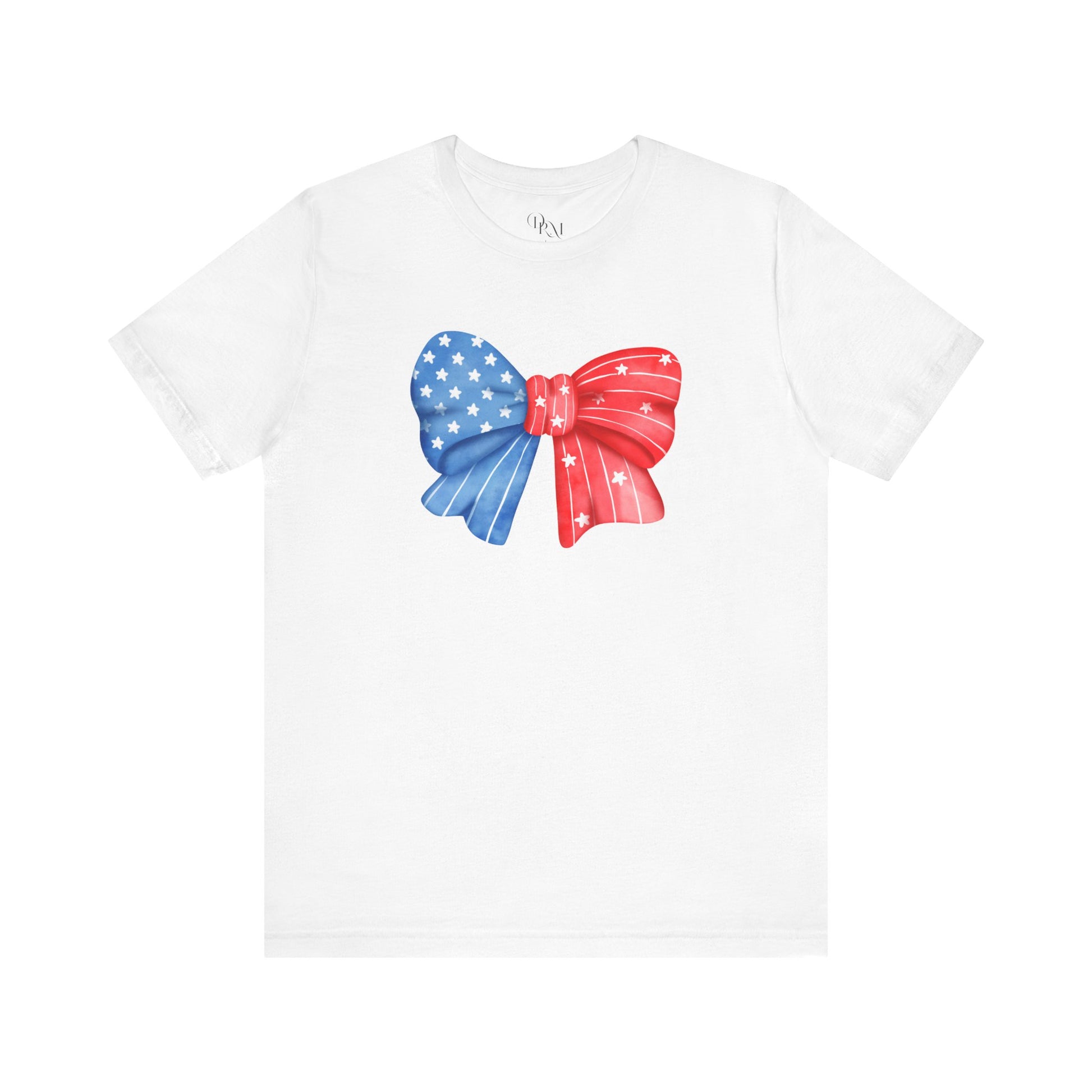Coquette Patriotic Bow Tee, Fourth of July Shirt, Festival & BBQ Wear, Red, White, and Blue Top, Summer Celebration Outfit - DiRoMi