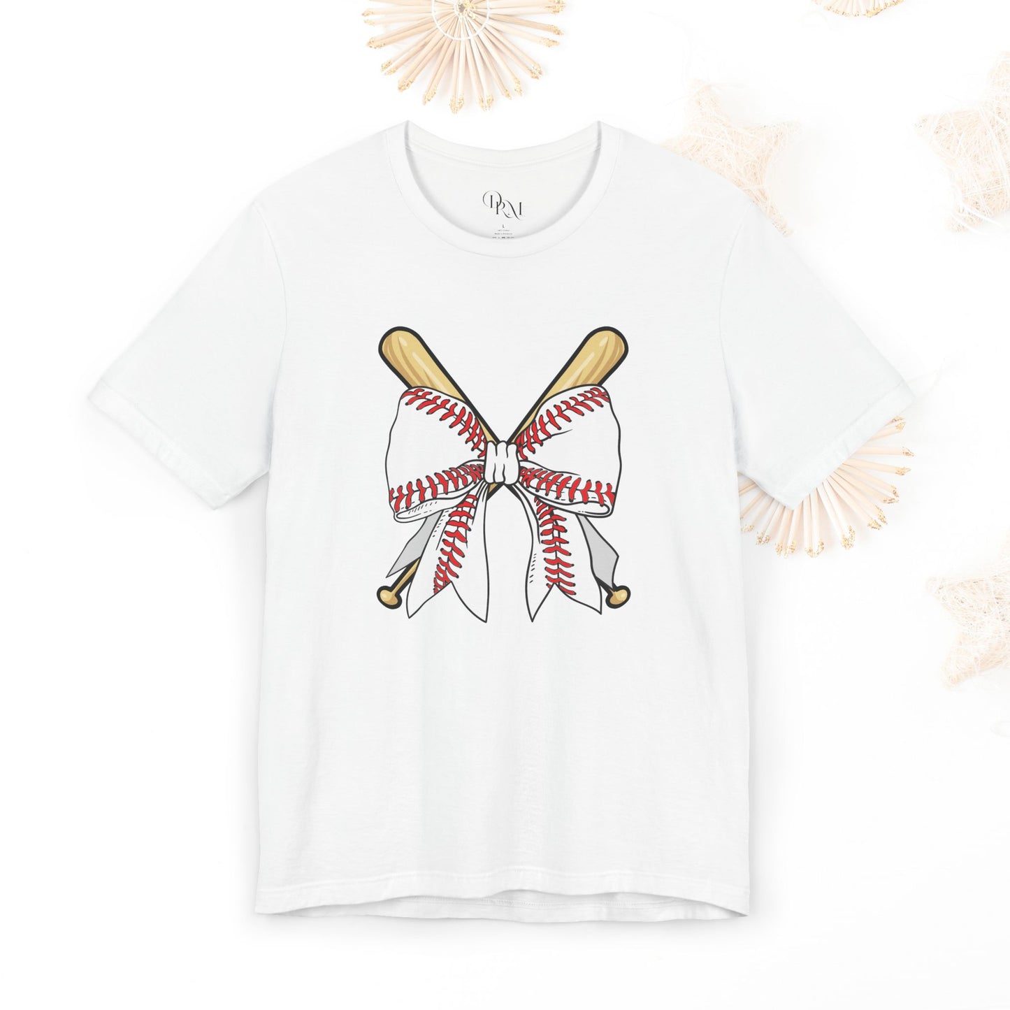 Coquette Soft Baseball Bow Short Sleeve Tee, Sporty Summer Shirt, Perfect Gift for Baseball Lovers, Great for Team Fans, Mother's day, Moms - DiRoMi
