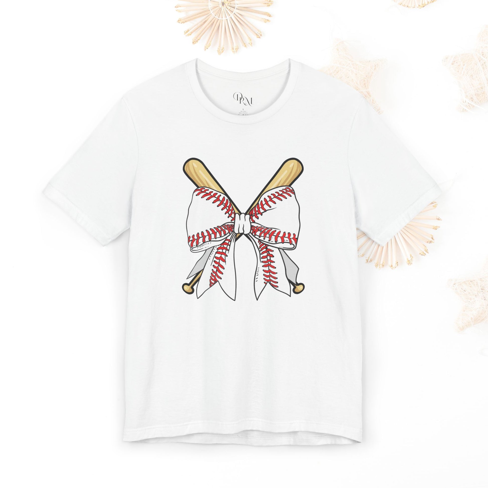 Coquette Soft Baseball Bow Short Sleeve Tee, Sporty Summer Shirt, Perfect Gift for Baseball Lovers, Great for Team Fans, Mother's day, Moms - DiRoMi