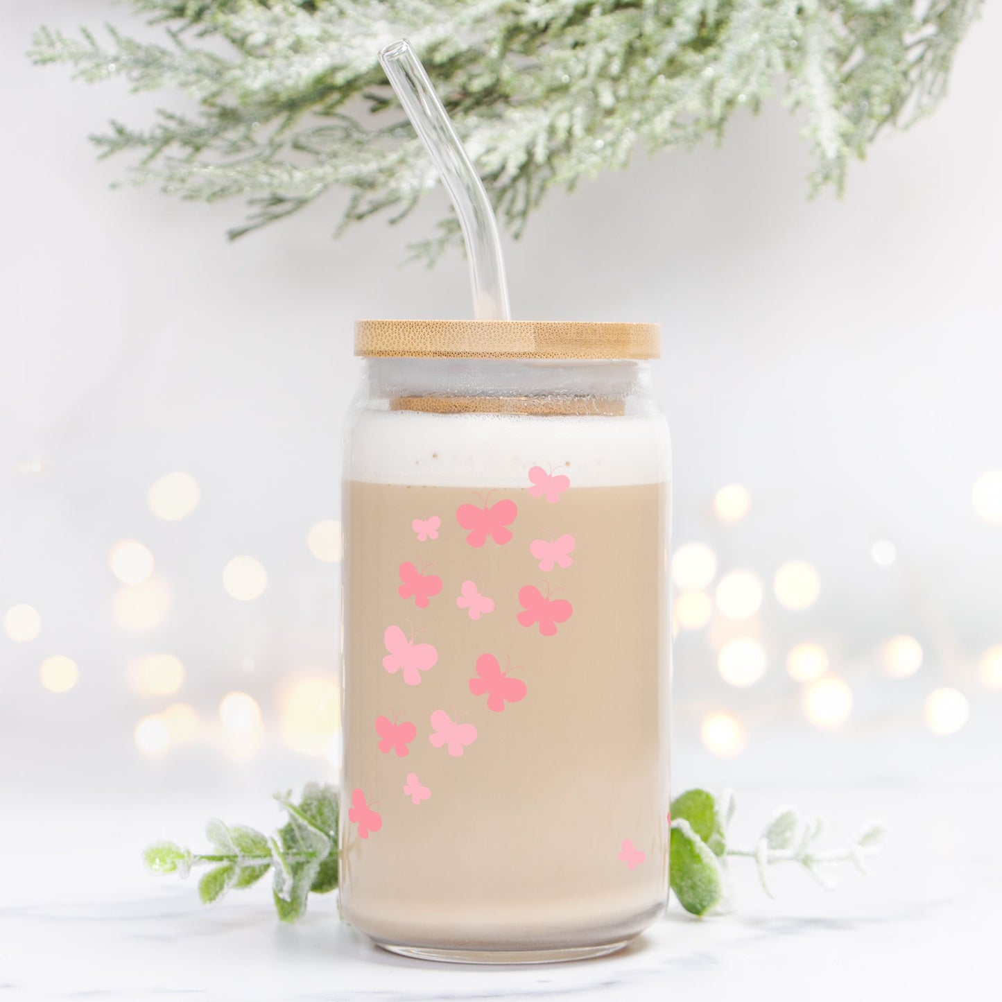 Coquette butterflies Glass Tumbler, Cute gifts, cute glass tumbler, Glass Can 16oz - DiRoMi