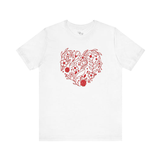 Floral Heart Unisex Tee, Cute Casual Shirt, Gift for Her, Nature Lover Apparel, Everyday Comfort Tee, Eco-Friendly Fashion, Mother's day - DiRoMi