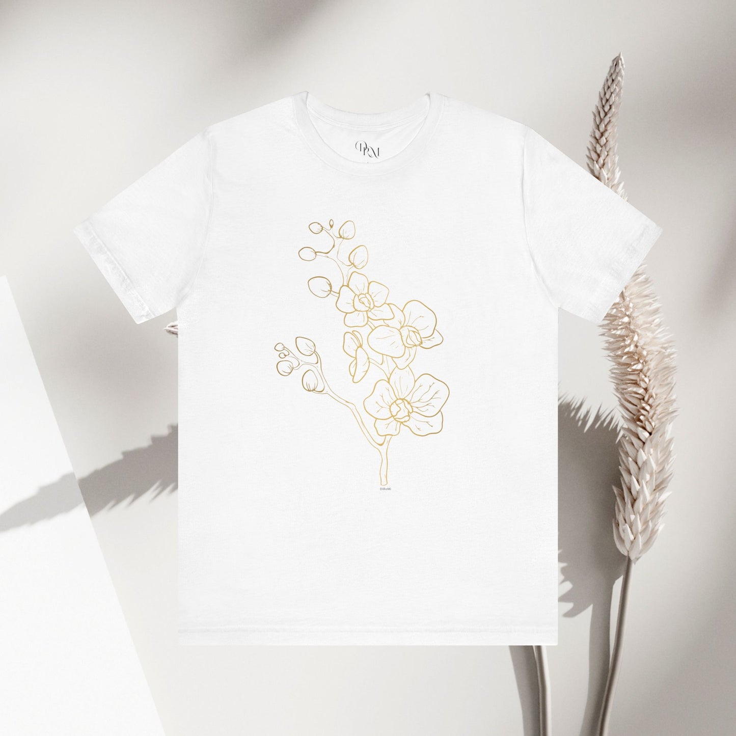 Floral Line Art Unisex Tee - Elegant Botanical Design - DiRoMi