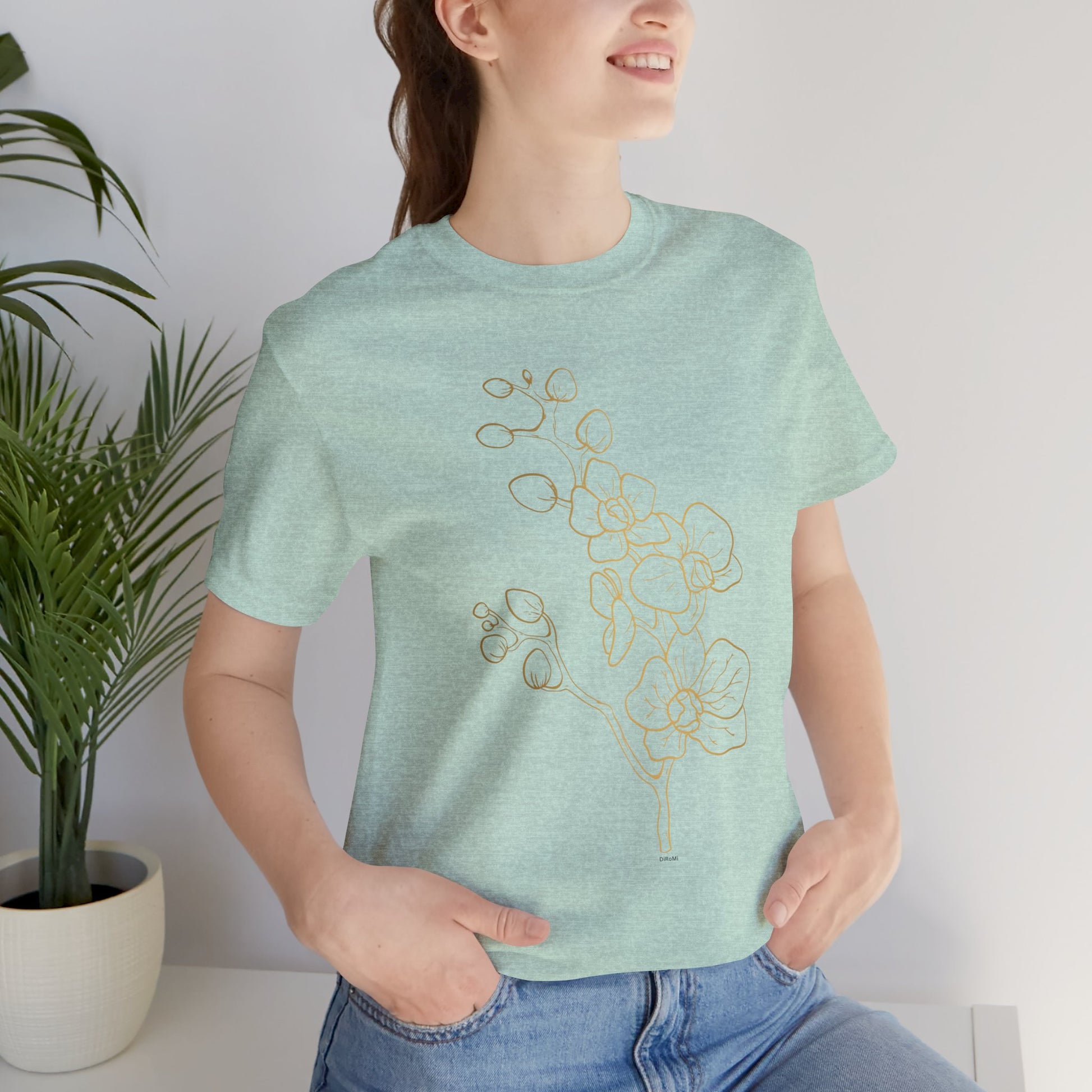Floral Line Art Unisex Tee - Elegant Botanical Design - DiRoMi