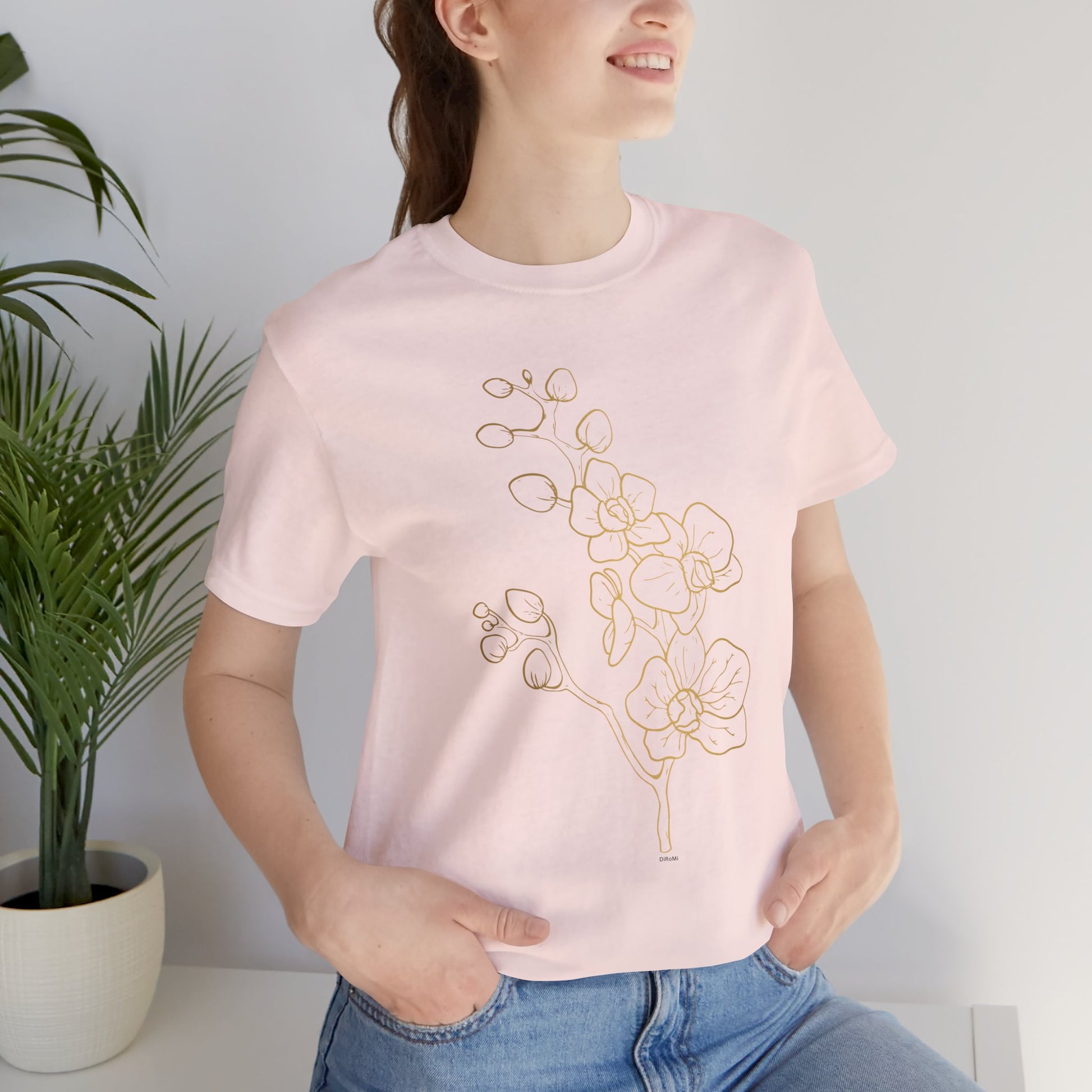 Floral Line Art Unisex Tee - Elegant Botanical Design - DiRoMi