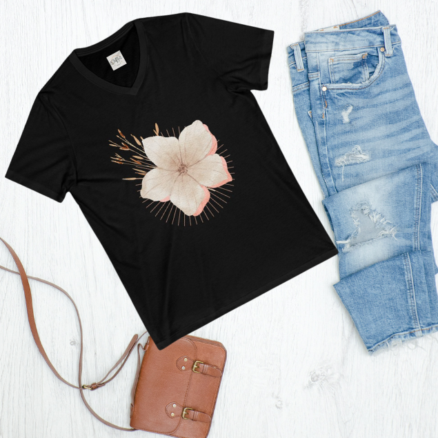 Floral V-Neck Tee for Nature Lovers | Unisex Jersey Short Sleeve Shirt, Mother Shirt Gift, Mother's Day Shirt, Shirts, boho chic shirt - DiRoMi