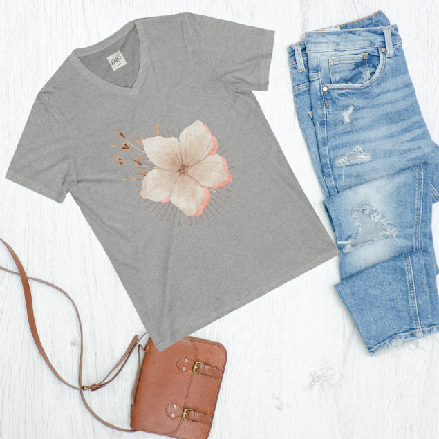 Floral V-Neck Tee for Nature Lovers | Unisex Jersey Short Sleeve Shirt, Mother Shirt Gift, Mother's Day Shirt, Shirts, boho chic shirt - DiRoMi