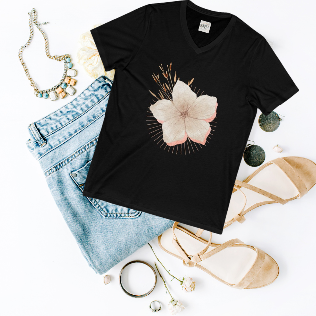Floral V-Neck Tee for Nature Lovers | Unisex Jersey Short Sleeve Shirt, Mother Shirt Gift, Mother's Day Shirt, Shirts, boho chic shirt - DiRoMi