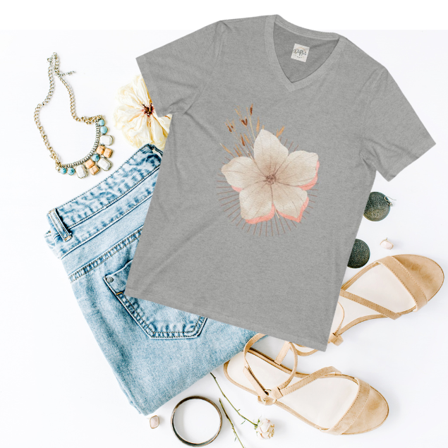 Floral V-Neck Tee for Nature Lovers | Unisex Jersey Short Sleeve Shirt, Mother Shirt Gift, Mother's Day Shirt, Shirts, boho chic shirt - DiRoMi