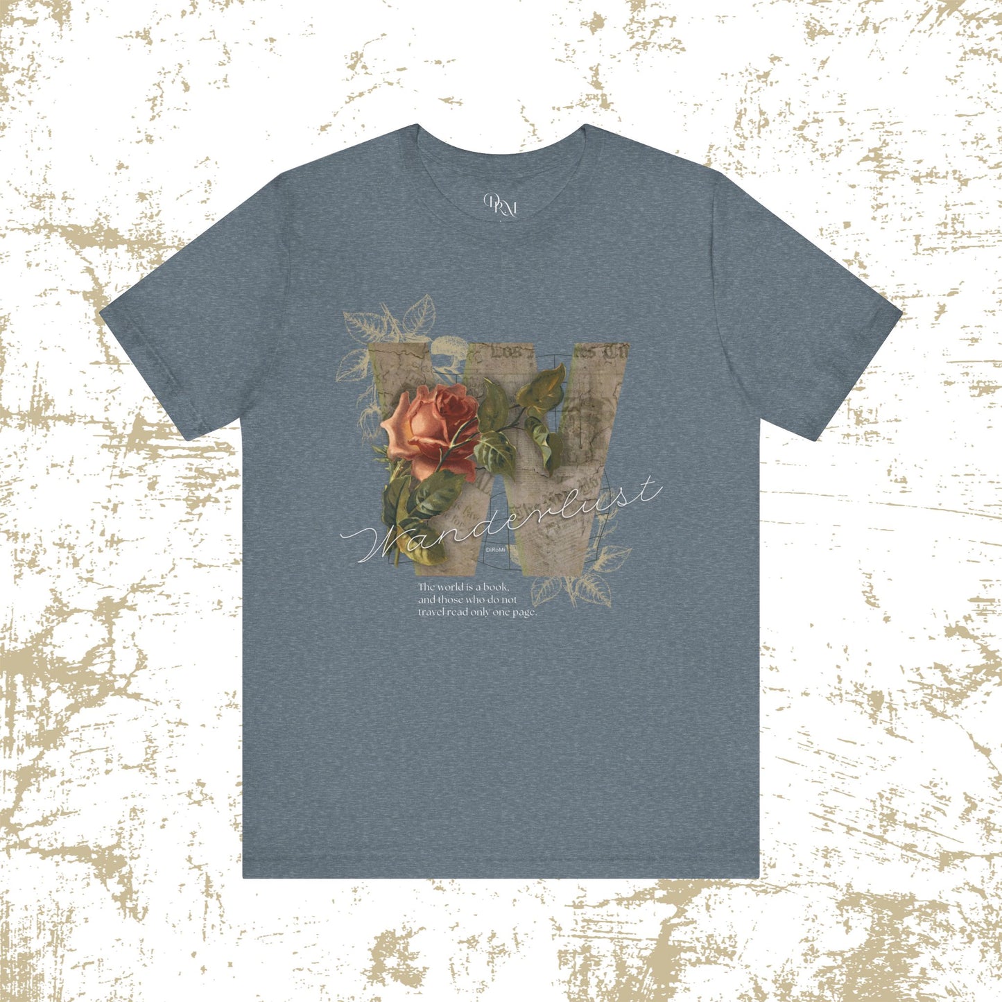 Floral Vintage Unisex Tee - 'The world is a book' Design - DiRoMi