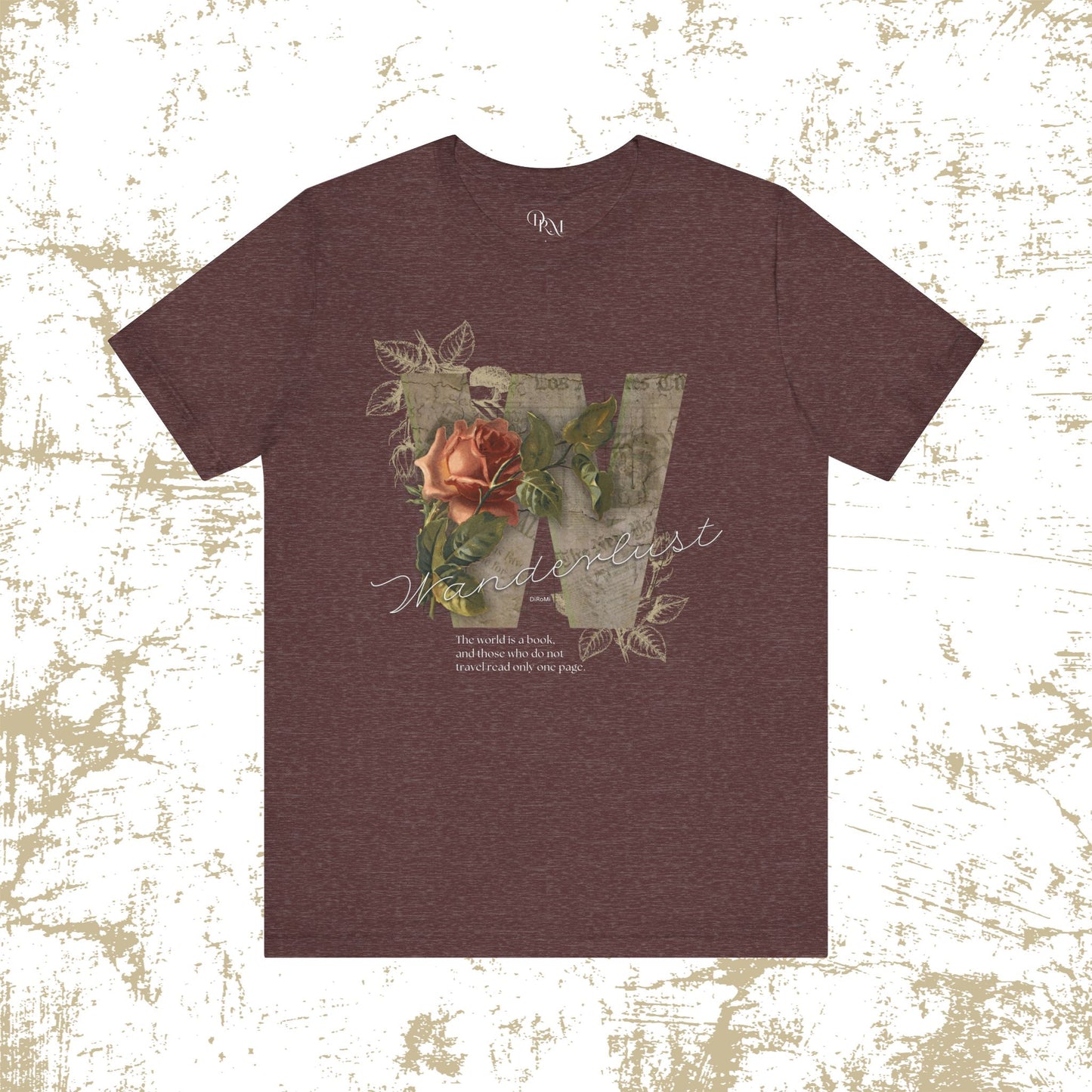 Floral Vintage Unisex Tee - 'The world is a book' Design - DiRoMi