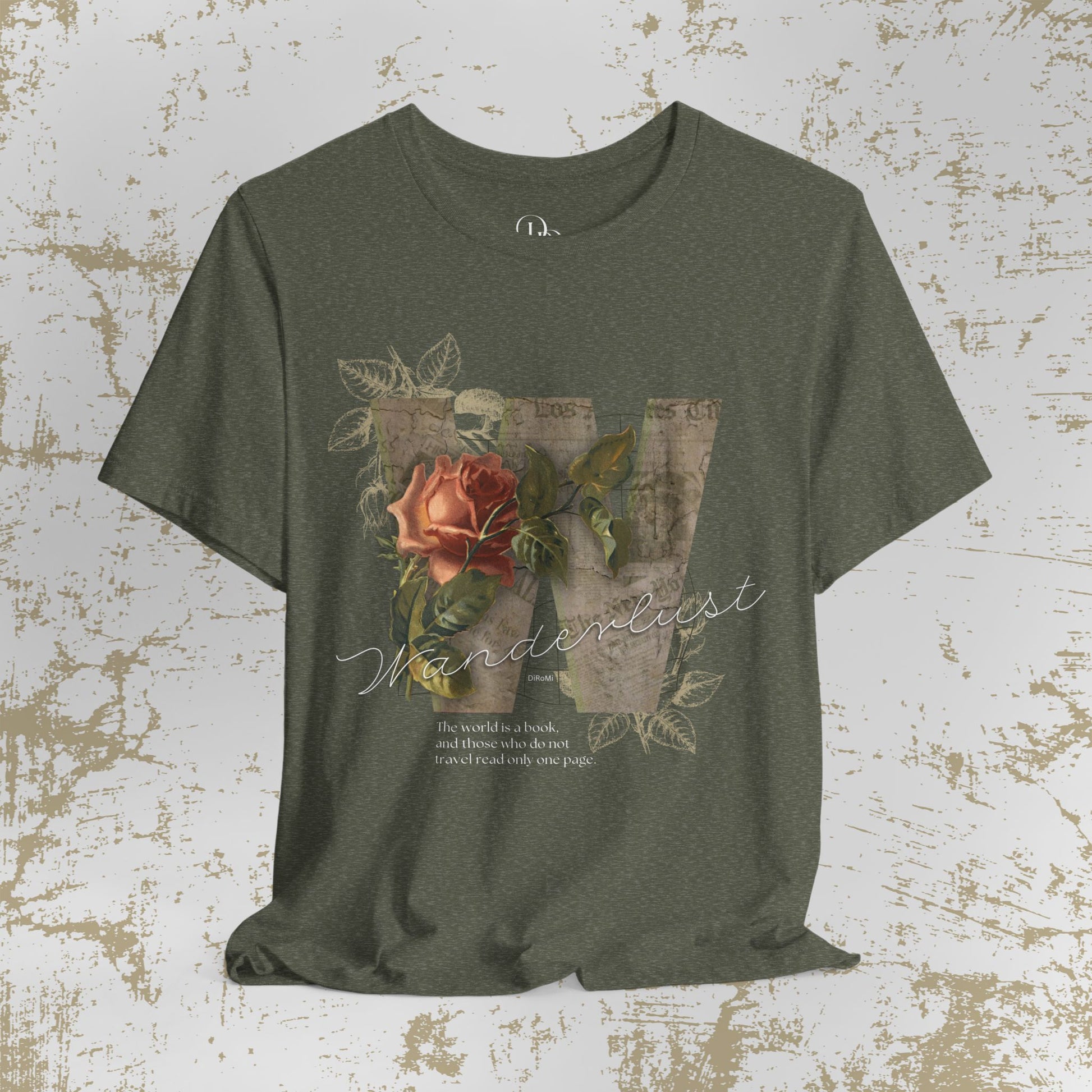 Floral Vintage Unisex Tee - 'The world is a book' Design - DiRoMi