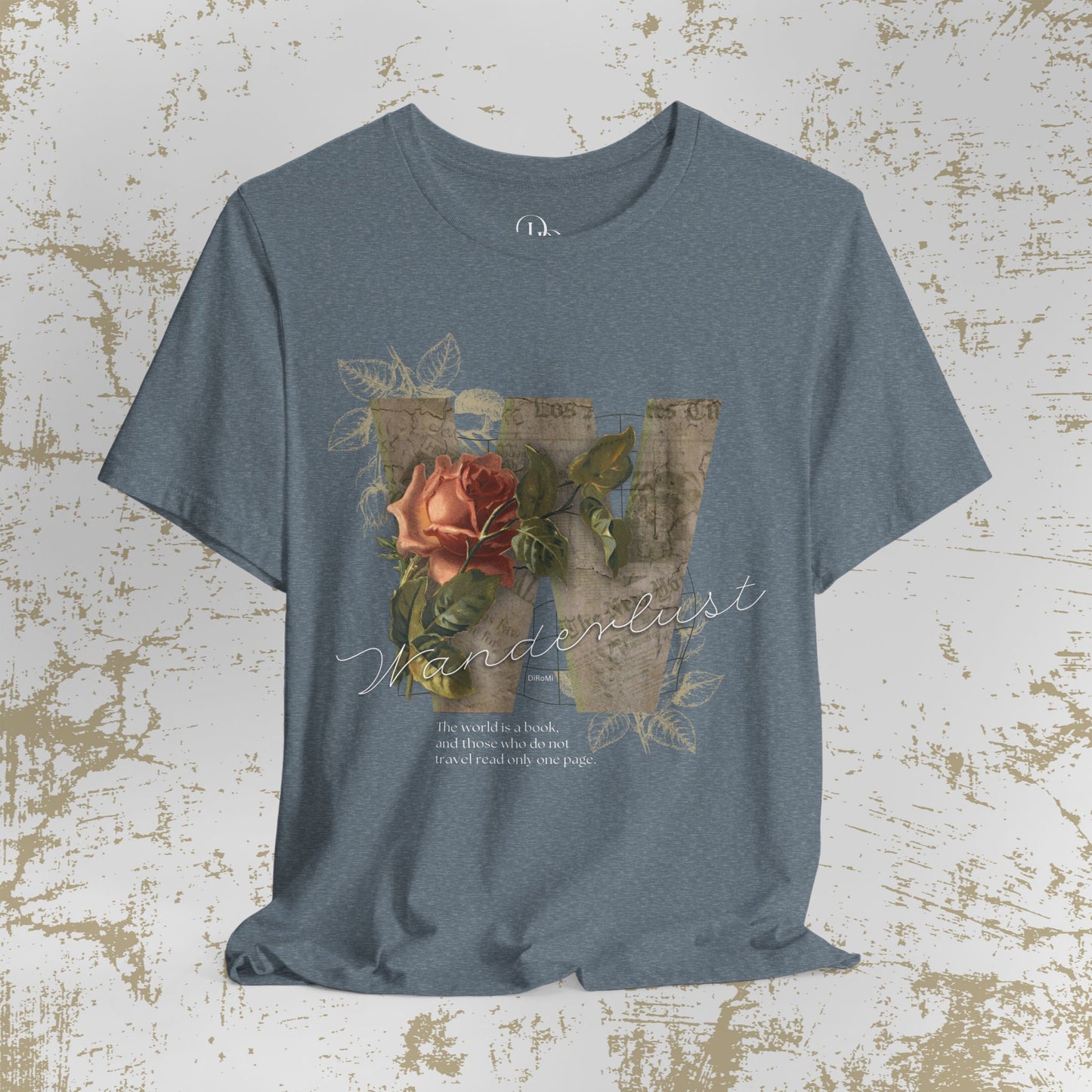 Floral Vintage Unisex Tee - 'The world is a book' Design - DiRoMi