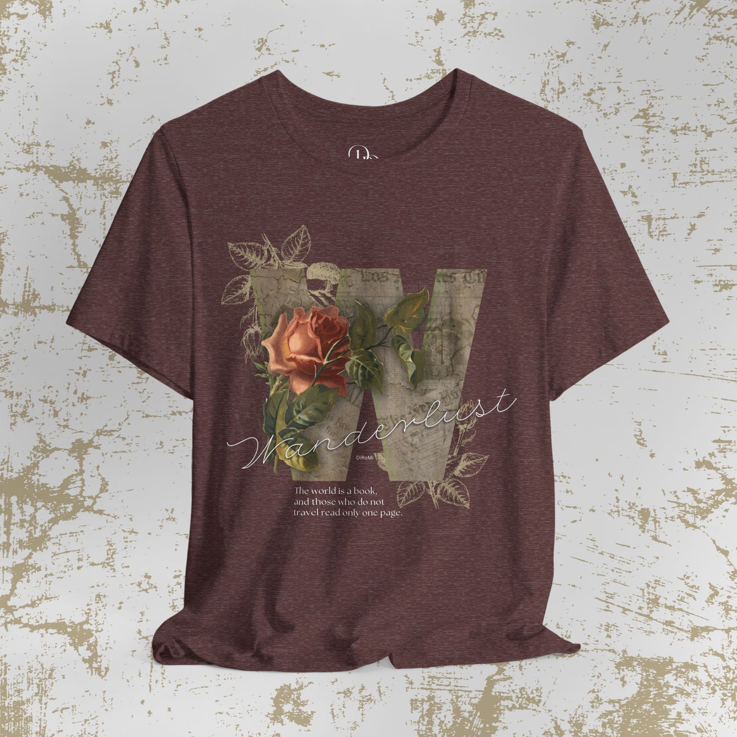 Floral Vintage Unisex Tee - 'The world is a book' Design - DiRoMi