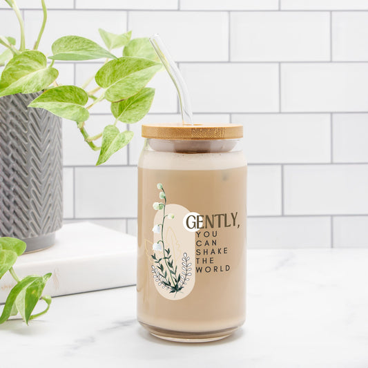 'Gently Sake the World' Glass Tumbler  16oz - DiRoMi