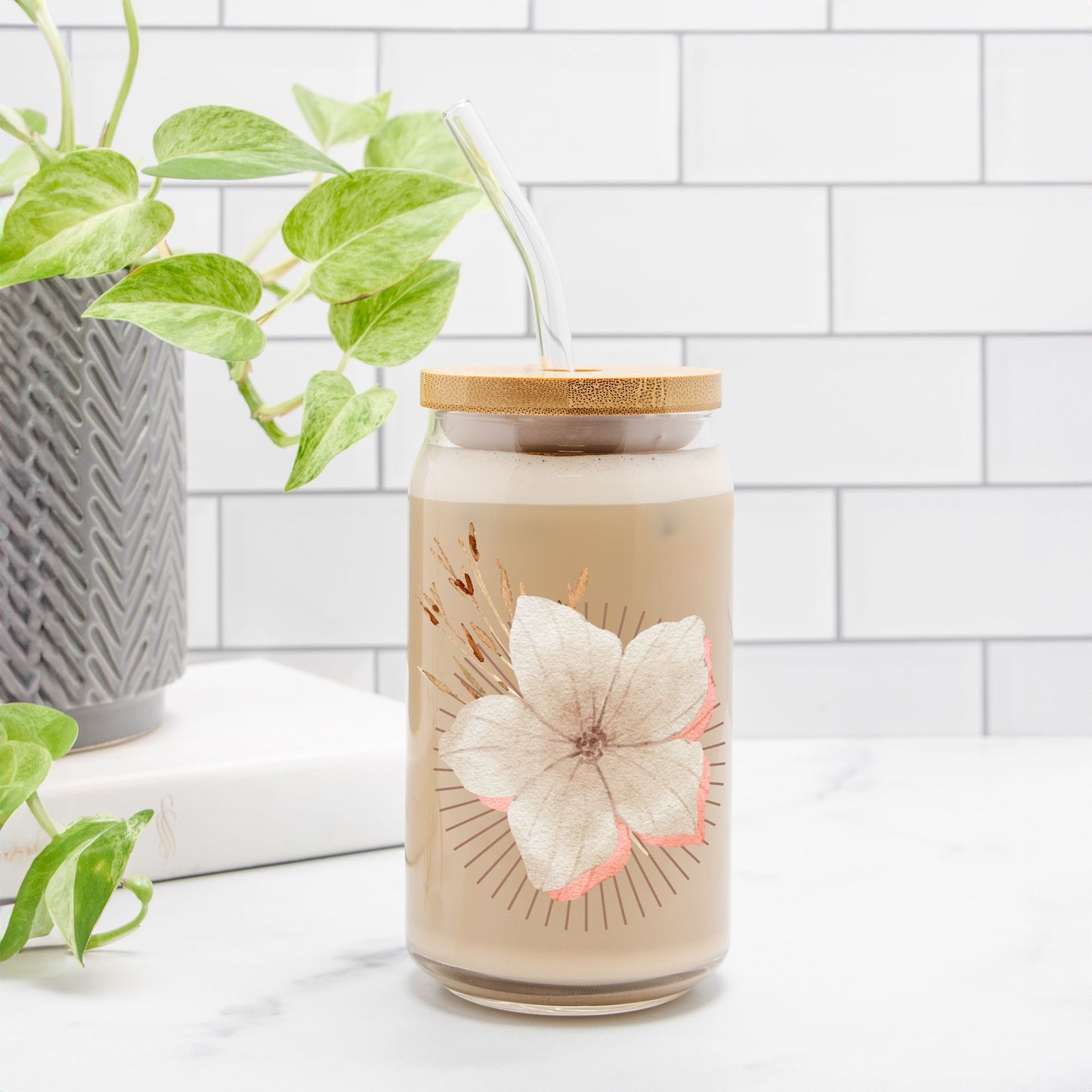 Glass Tumbler - SPRING -Glass Can 16oz - DiRoMi