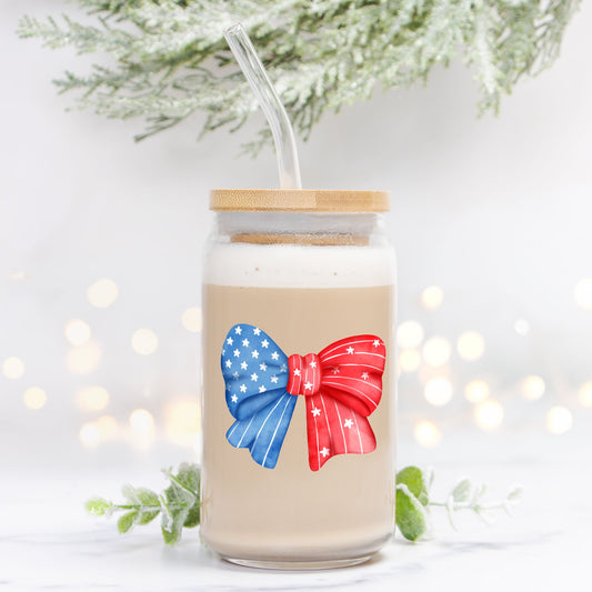 Glass tumbler, Independence day , 4th of July glass tumbler,Glass Can 16oz - DiRoMi