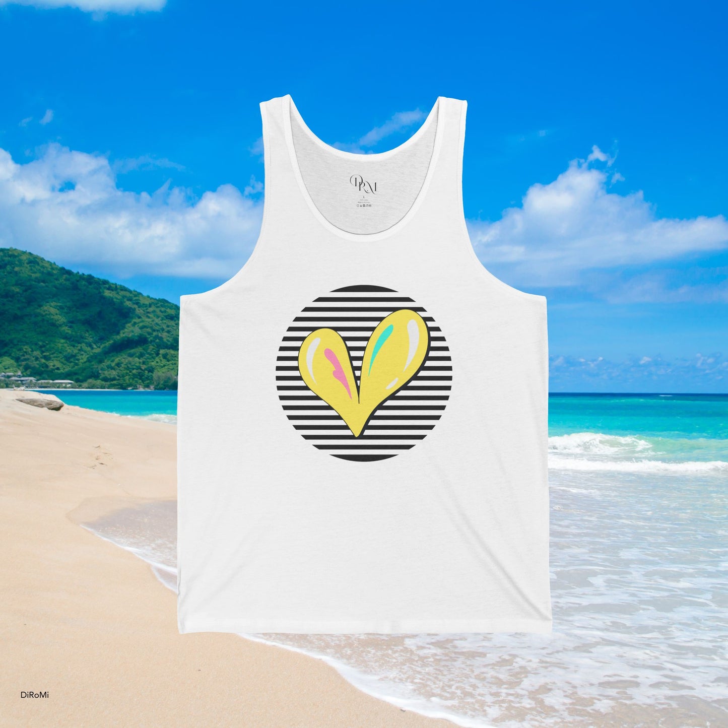 Heart on Stripes Unisex Jersey Tank, Casual Summer Wear - DiRoMi