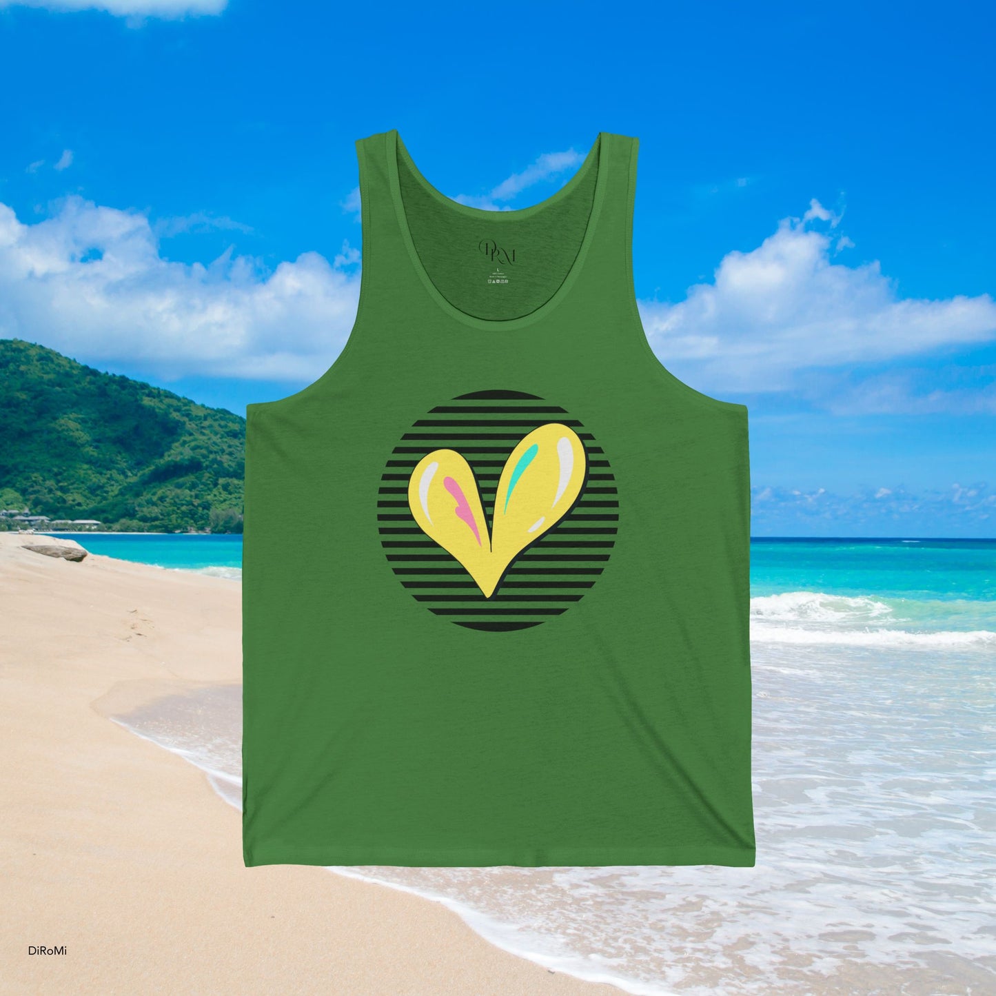 Heart on Stripes Unisex Jersey Tank, Casual Summer Wear - DiRoMi