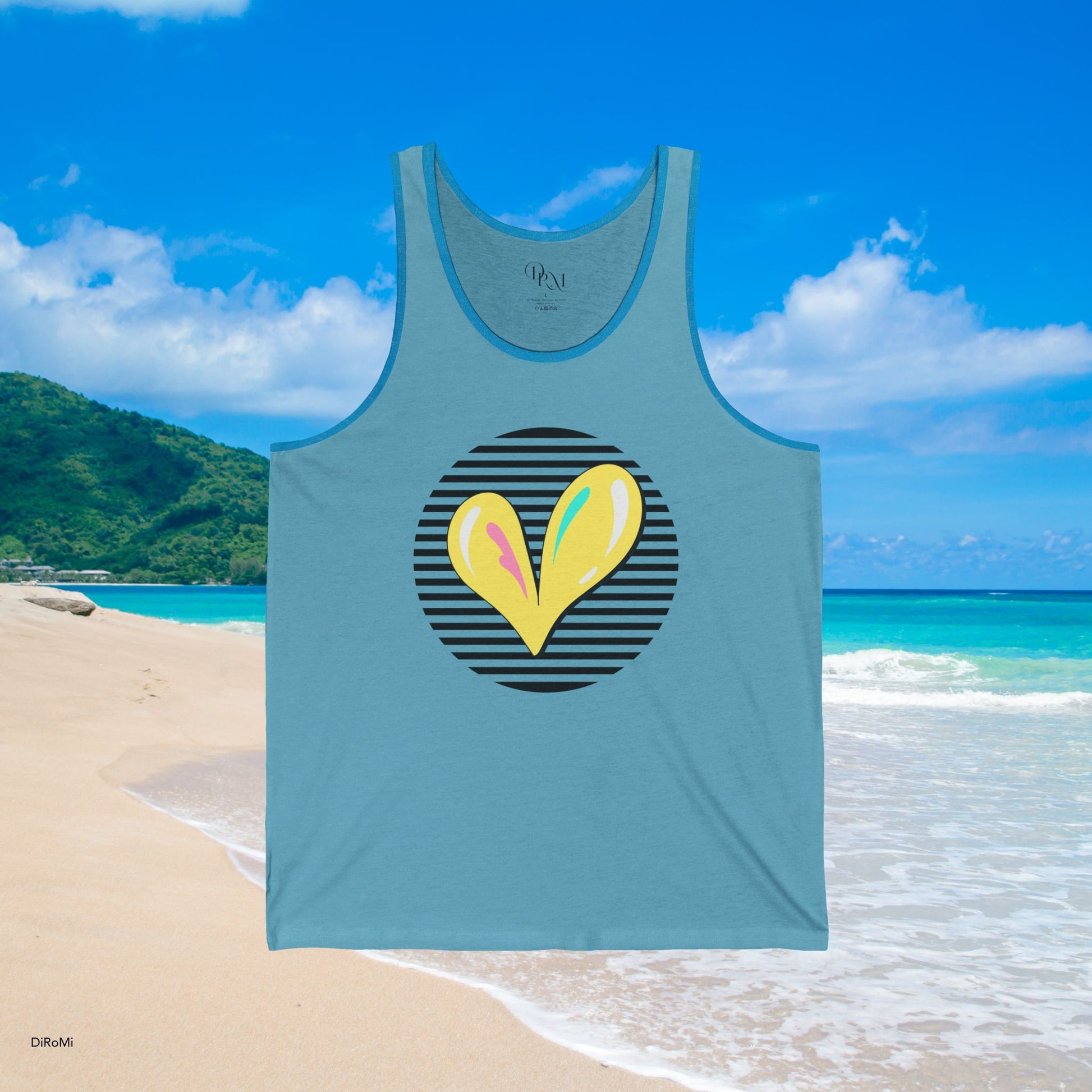 Heart on Stripes Unisex Jersey Tank, Casual Summer Wear - DiRoMi