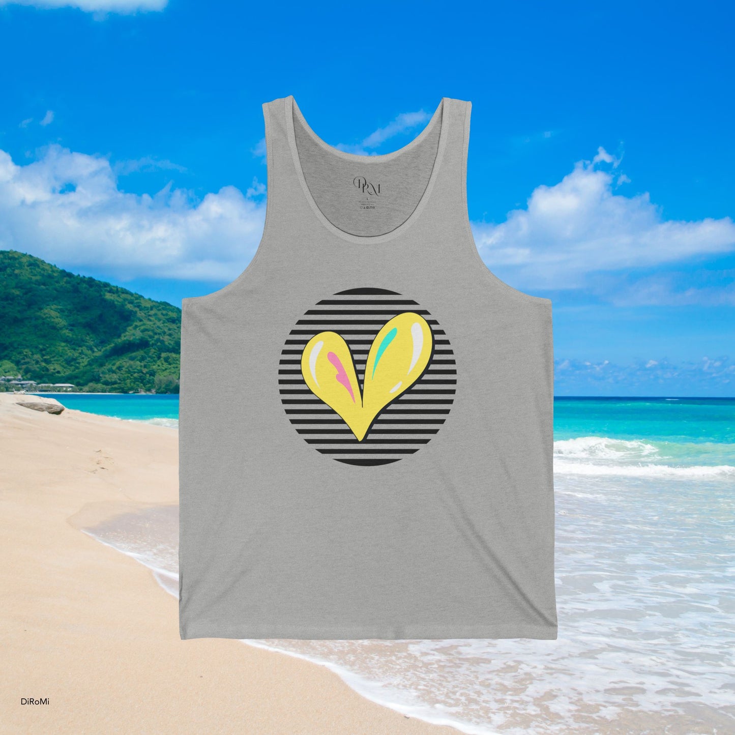 Heart on Stripes Unisex Jersey Tank, Casual Summer Wear - DiRoMi