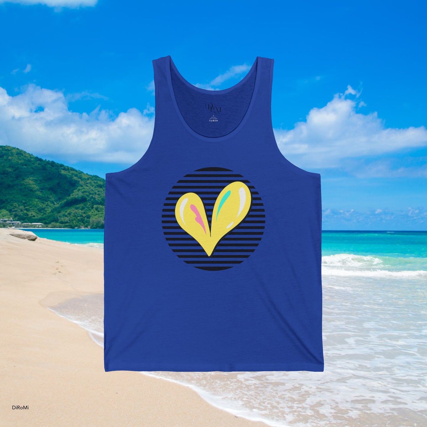 Heart on Stripes Unisex Jersey Tank, Casual Summer Wear - DiRoMi
