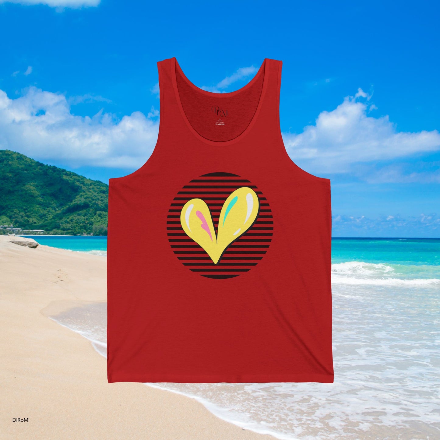 Heart on Stripes Unisex Jersey Tank, Casual Summer Wear - DiRoMi