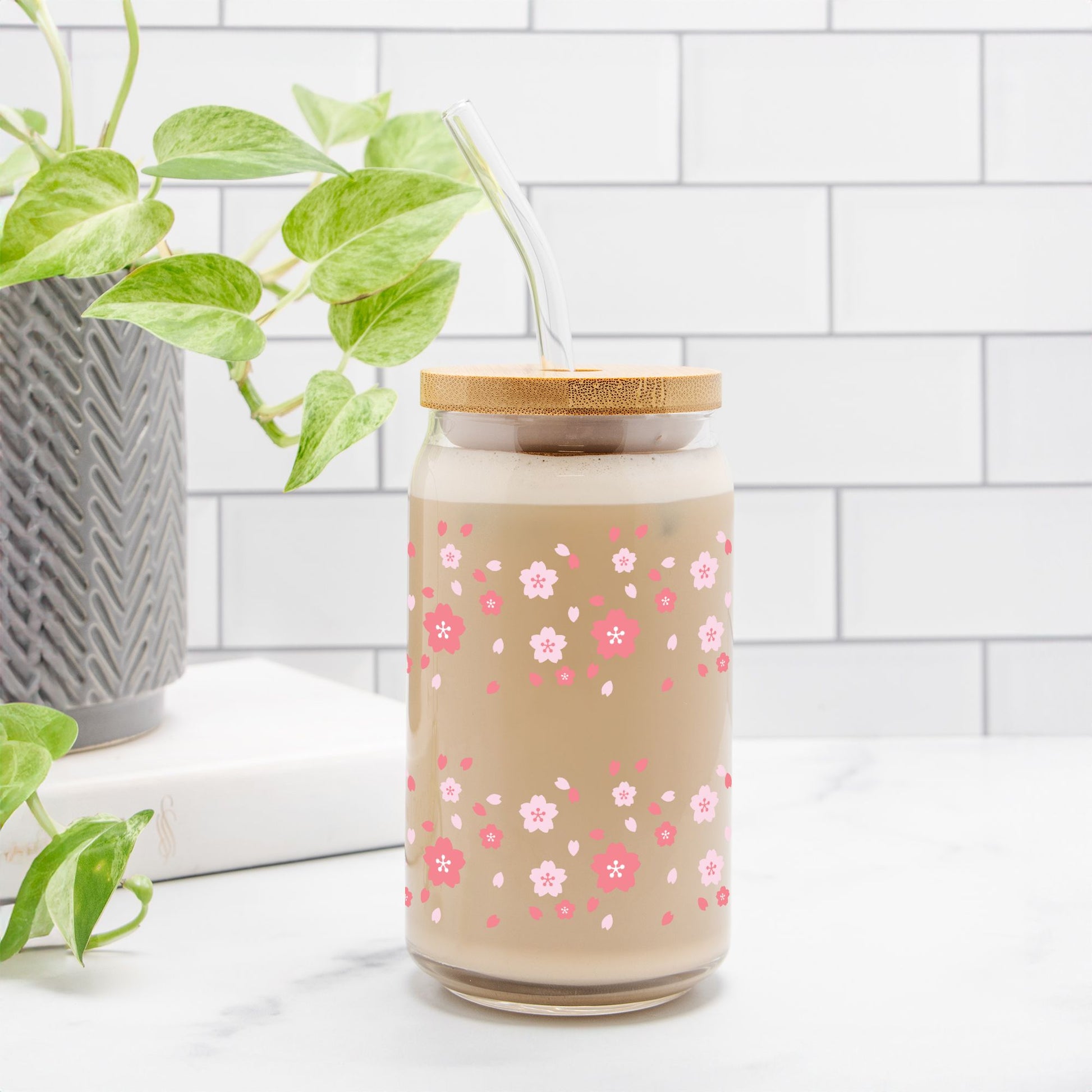 Iced Coffee Glass, Flower Iced Coffee Cup,Glass Cup, Iced Coffee Cup, Glass Can 16oz - DiRoMi