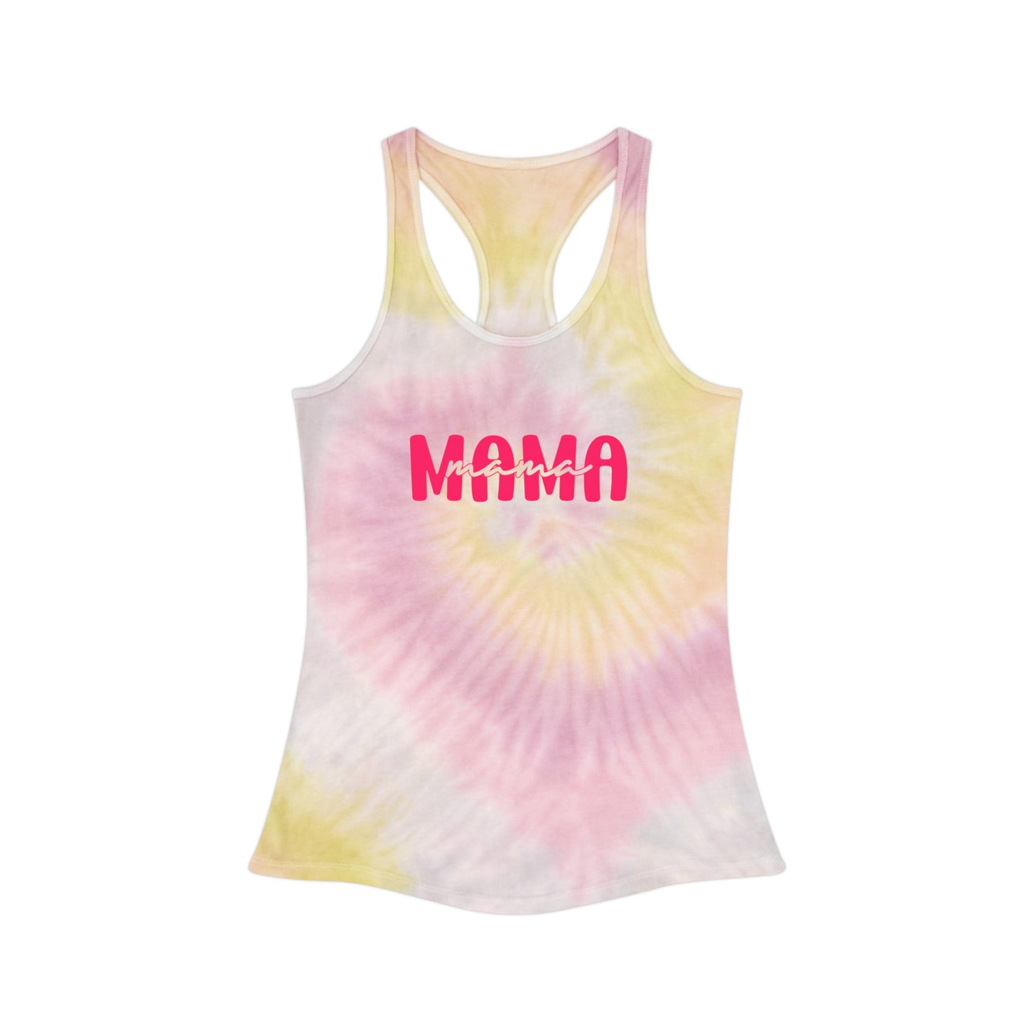 Mama Tie Dye Racerback Tank Top - Fun Summer Top, Gift for Moms, Casual Wear, Festival Style, Beach Vacation Outfit, mother's day - DiRoMi
