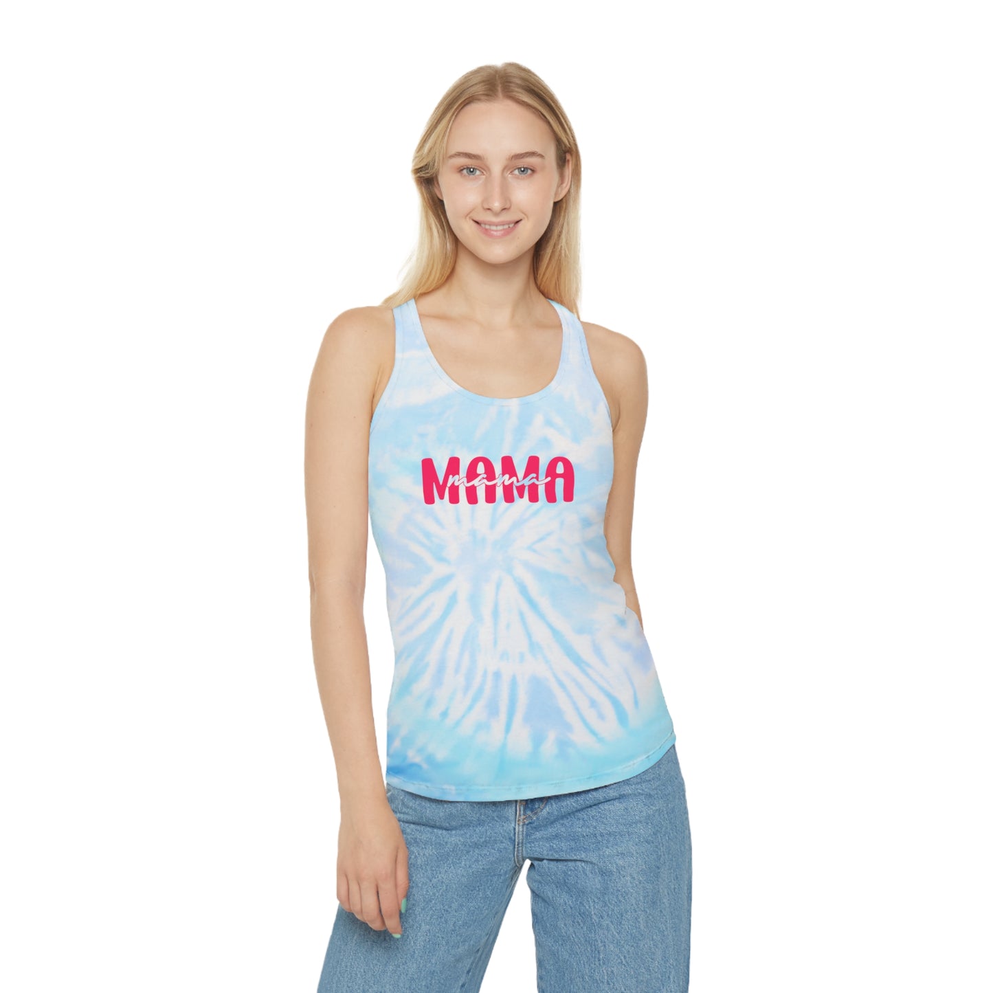 Mama Tie Dye Racerback Tank Top - Fun Summer Top, Gift for Moms, Casual Wear, Festival Style, Beach Vacation Outfit, mother's day - DiRoMi