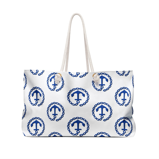 Nautical Weekender Bag - Coastal Beach Travel , Navy Blue Sailing