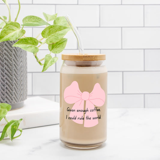 Pink Bow Coquette Bow Glass, Cute Gift 16oz - DiRoMi