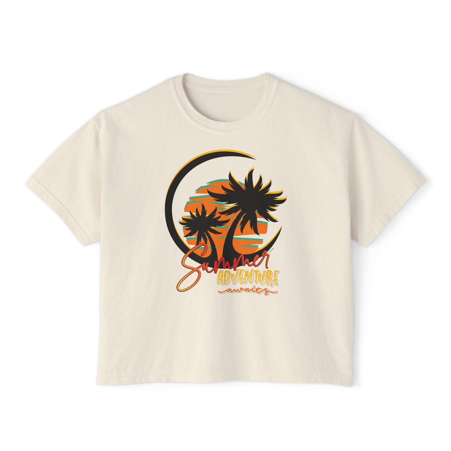Summer Adventure Boxy Tee, Relaxed Fit Women's Shirt, Boho Chic Top, Casual Beachwear, Gift for Travelers, Vacation Outfit, Teen crop top - DiRoMi
