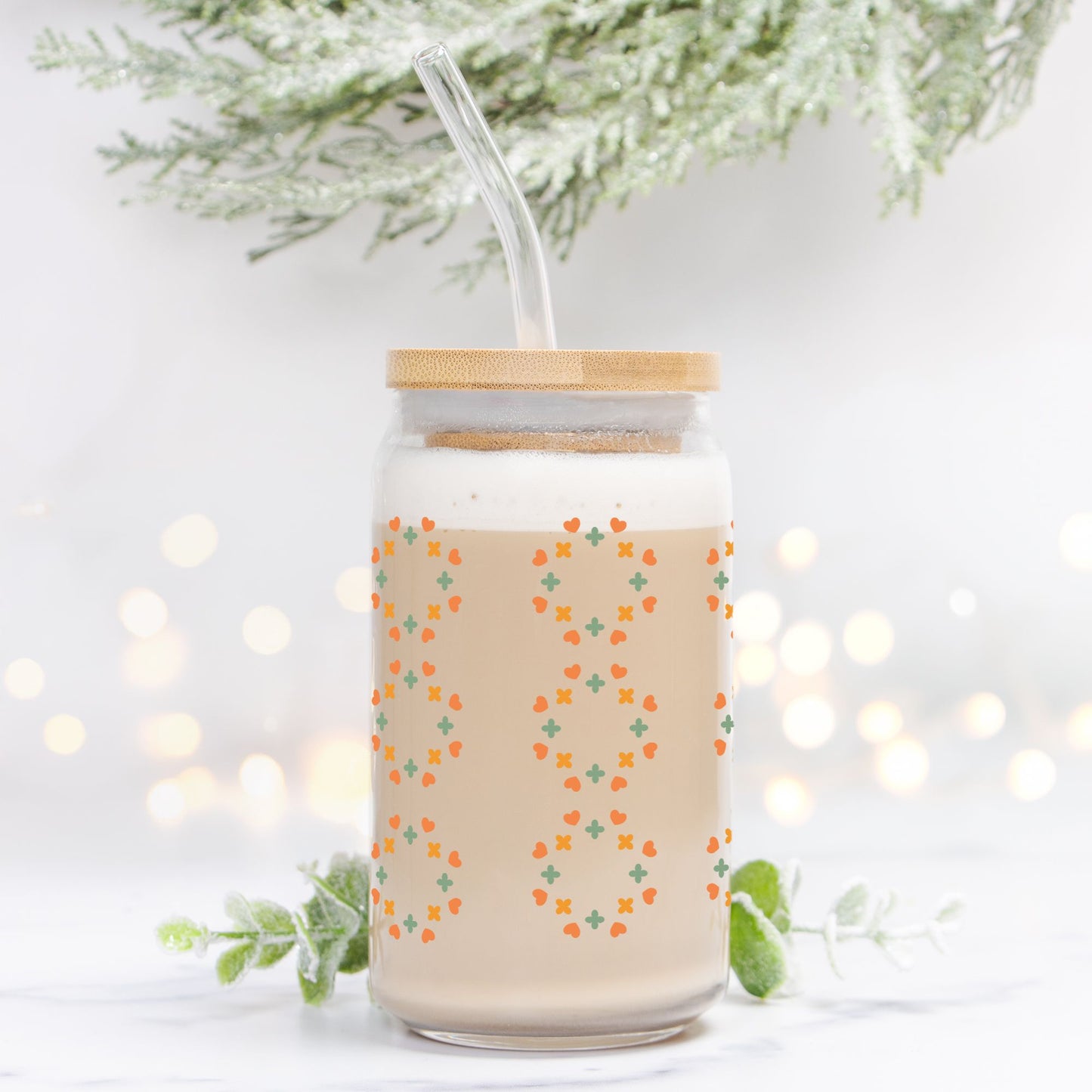 Summer Glass Tumbler, Hearts and Summer Vibes Iced Coffee glass,Glass Can 16oz - DiRoMi