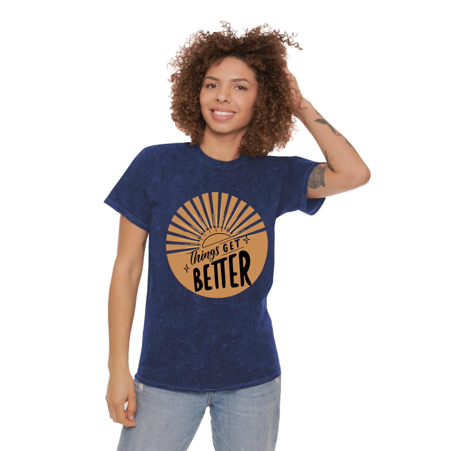 Unisex Mineral Wash T-Shirt - 'Things Get Better' Positive Vibe Tee - DiRoMi