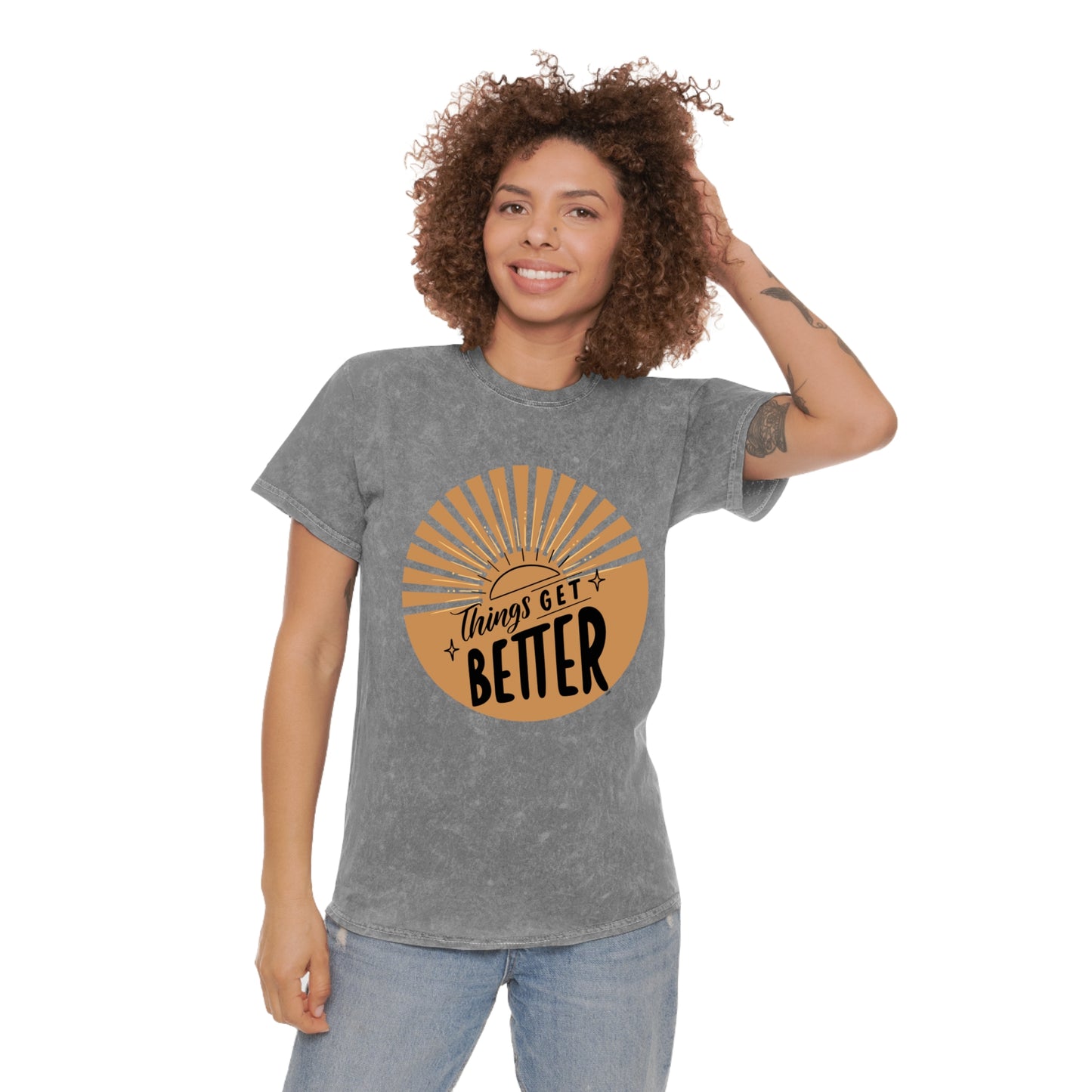 Unisex Mineral Wash T-Shirt - 'Things Get Better' Positive Vibe Tee - DiRoMi