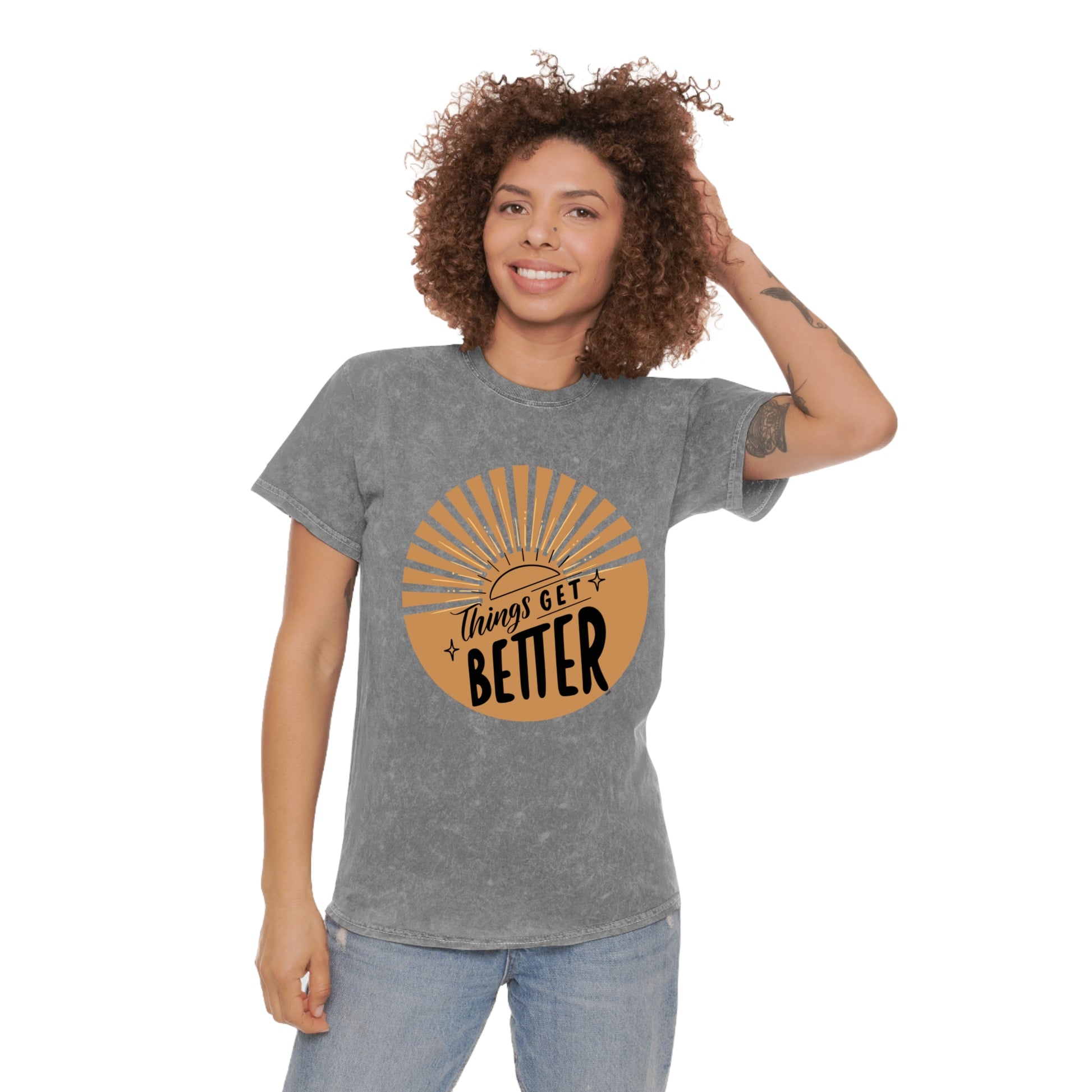 Unisex Mineral Wash T-Shirt - 'Things Get Better' Positive Vibe Tee - DiRoMi
