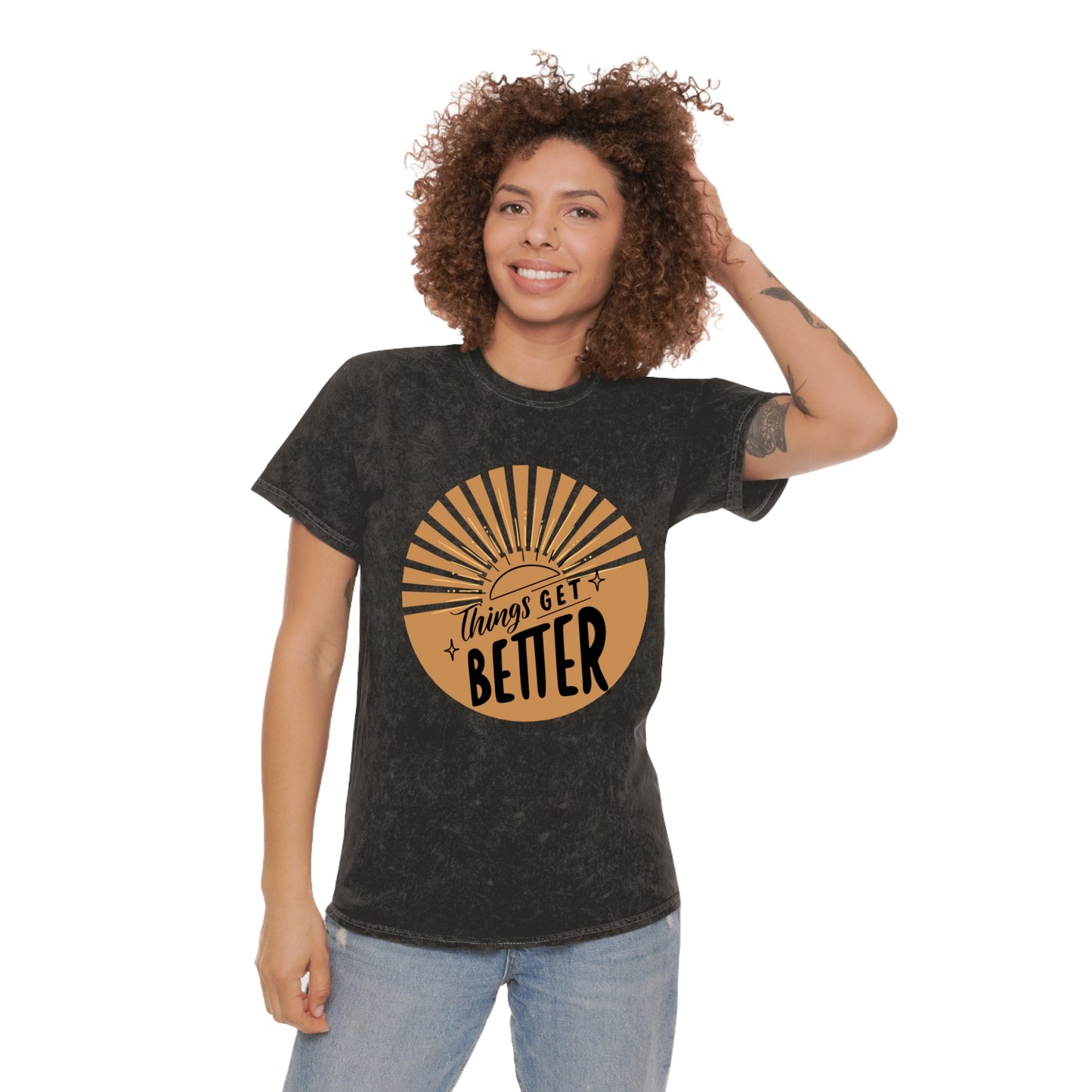 Unisex Mineral Wash T-Shirt - 'Things Get Better' Positive Vibe Tee - DiRoMi