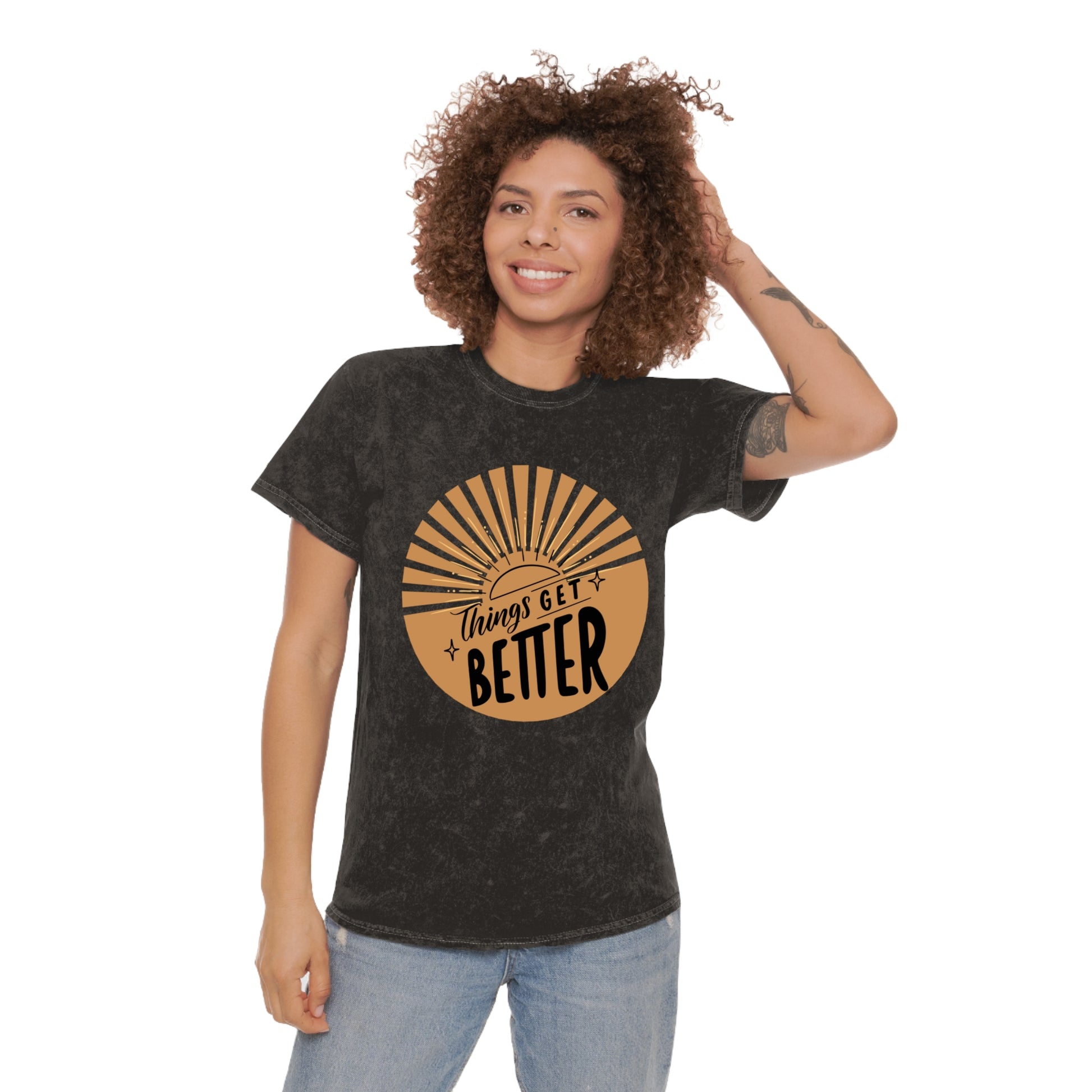 Unisex Mineral Wash T-Shirt - 'Things Get Better' Positive Vibe Tee - DiRoMi