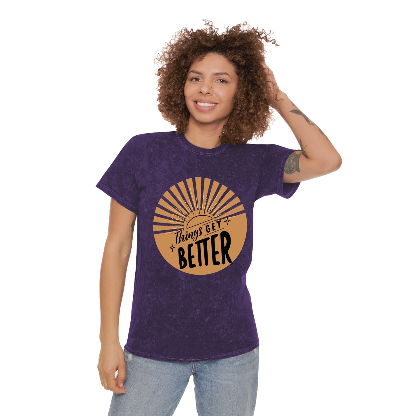 Unisex Mineral Wash T-Shirt - 'Things Get Better' Positive Vibe Tee - DiRoMi