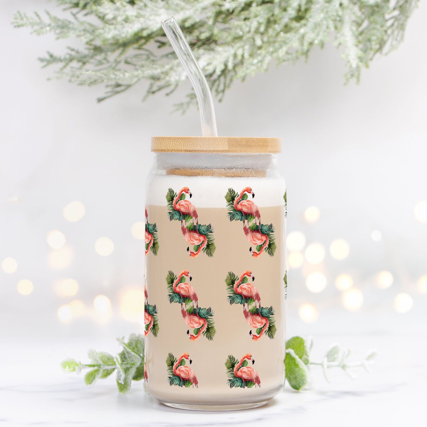 Flamingo Glass Tumbler 16oz